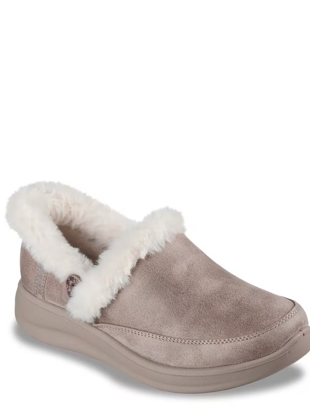 Skechers Taupe Suede Faux-Fur Lined Slip-On Slippers